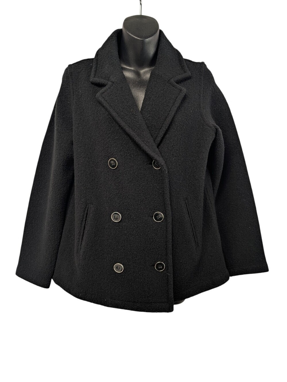 Liz Claiborne Black Wool Double Breasted Peacoat Jacket Size Small S